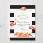 Flamingo Tropical Flowers Black Stripe Baby shower Kaart (Voorkant)
