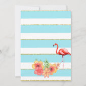 Flamingo Tropical Flowers Blue Stripe Baby shower Kaart (Achterkant)