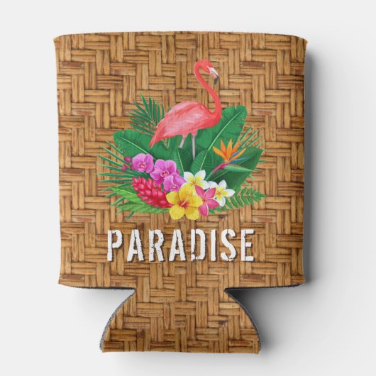 Flamingo Tropical Flowers op Wicker Print Blikjeskoeler (Achterkant)