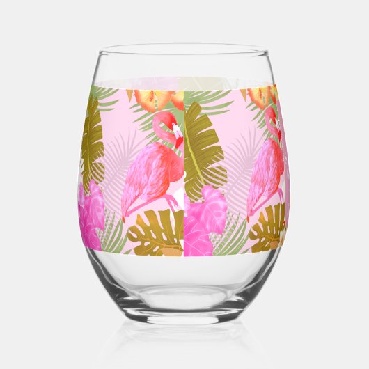 Flamingo Tropical Garden Roze Wijnglas Zonder Voet (Rechts)