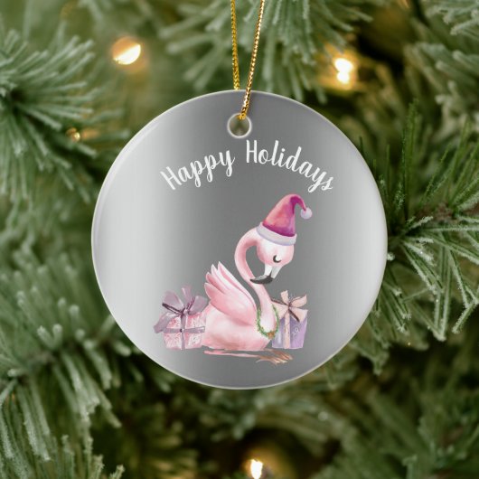 Flamingo tropical Happy Holiday Kerstmis Keramisch Ornament (Boom)