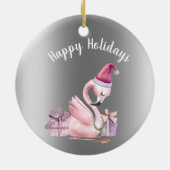 Flamingo tropical Happy Holiday Kerstmis Keramisch Ornament (Achterkant)
