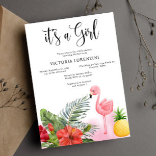 Flamingo Tropical Is een meisje Baby shower Kaart