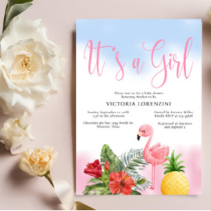 Flamingo Tropical Is een meisje Baby shower Kaart