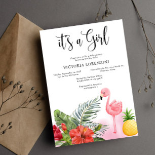 Flamingo Tropical Is een meisje Baby shower Kaart