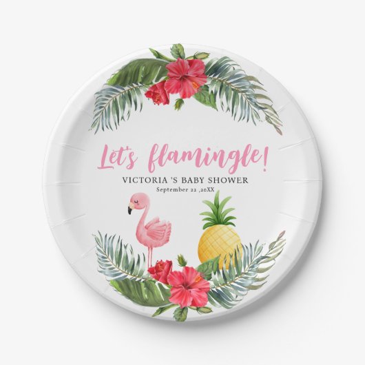 Flamingo Tropical Is een meisje Baby shower Papieren Bordje (Voorkant)