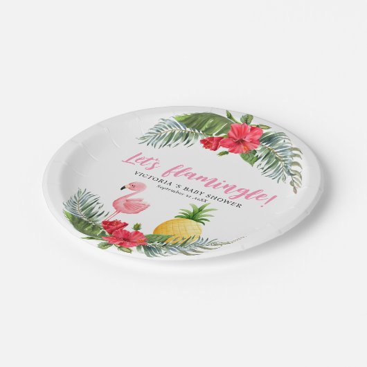 Flamingo Tropical Is een meisje Baby shower Papieren Bordje (Gekanteld)