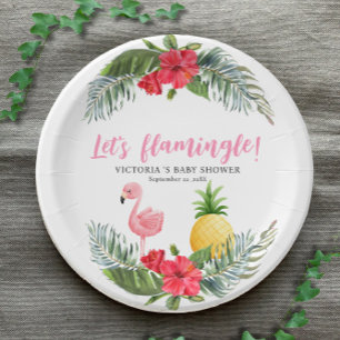 Flamingo Tropical Is een meisje Baby shower Papieren Bordje