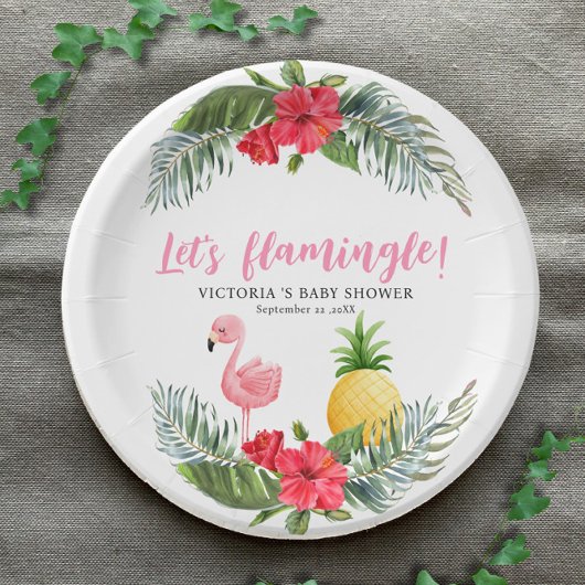Flamingo Tropical Is een meisje Baby shower Papieren Bordje