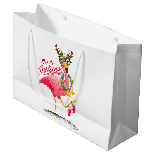 Flamingo Tropical Kerstmis Groot Cadeauzakje (Voorkant Gekanteld)