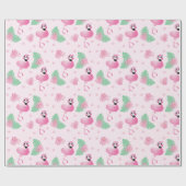 Flamingo Tropical Leaf Flowers Pattern Light Roze Cadeaupapier (Vlak)