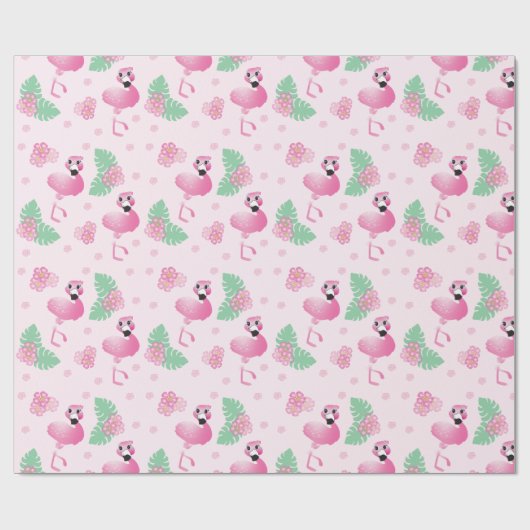 Flamingo Tropical Leaf Flowers Pattern Light Roze Cadeaupapier (Vlak)