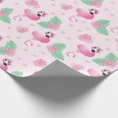 Flamingo Tropical Leaf Flowers Pattern Light Roze Cadeaupapier (Hoek)
