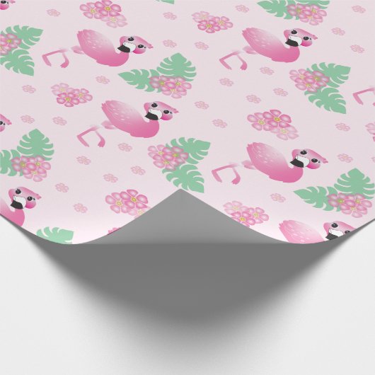 Flamingo Tropical Leaf Flowers Pattern Light Roze Cadeaupapier (Hoek)