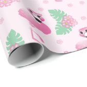 Flamingo Tropical Leaf Flowers Pattern Light Roze Cadeaupapier (Rol Hoek)