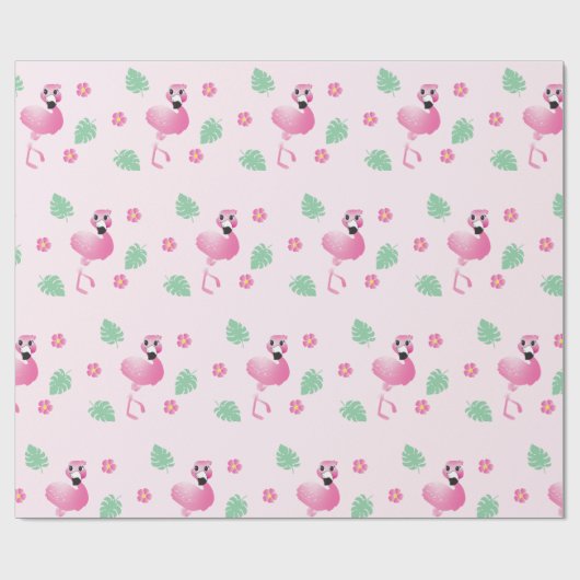 Flamingo Tropical Leaf Flowers Pattern Light Roze Cadeaupapier (Vlak)