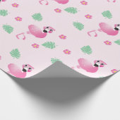 Flamingo Tropical Leaf Flowers Pattern Light Roze Cadeaupapier (Hoek)