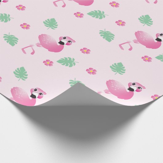Flamingo Tropical Leaf Flowers Pattern Light Roze Cadeaupapier (Hoek)