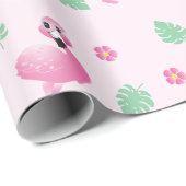 Flamingo Tropical Leaf Flowers Pattern Light Roze Cadeaupapier (Rol Hoek)