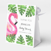 Flamingo Tropical Leaves Baby shower Party Bedankdoosjes (Achterkant)