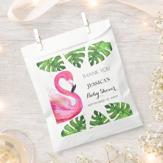 Flamingo Tropical Leaves Baby shower Party Favor Bedankzakje (Geknipt)