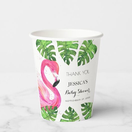 Flamingo Tropical Leaves Baby shower Party Favor Papieren Bekers (Achterkant)