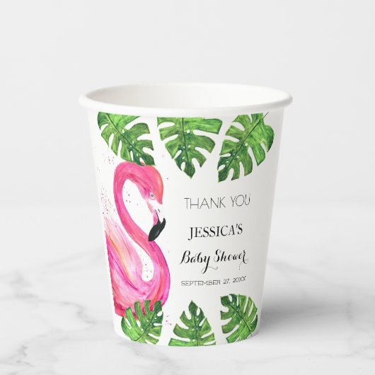 Flamingo Tropical Leaves Baby shower Party Favor Papieren Bekers (Voorkant)