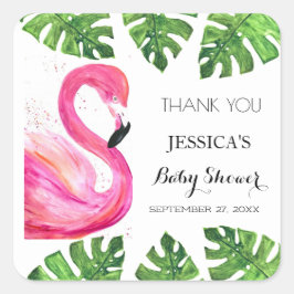 Flamingo Tropical Leaves Baby shower Party Favor Vierkante Sticker