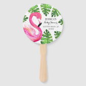 Flamingo Tropical Leaves Baby shower Party Handwaaier (Achterkant)