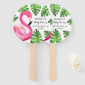 Flamingo Tropical Leaves Baby shower Party Handwaaier (Voorkant en achterkant)