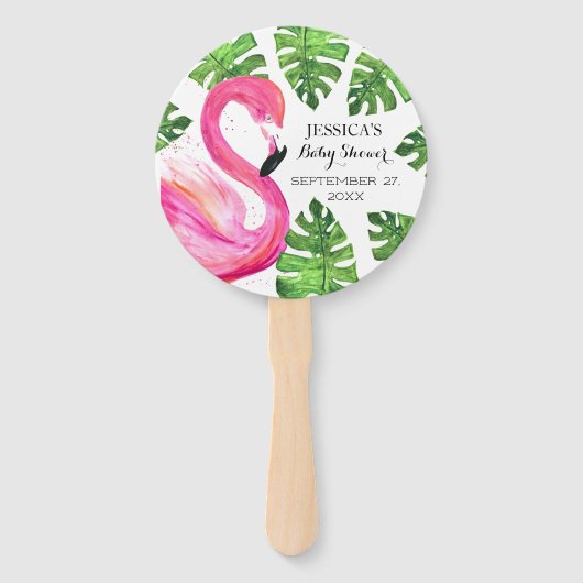 Flamingo Tropical Leaves Baby shower Party Handwaaier (Voorkant)