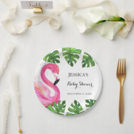 Flamingo Tropical Leaves Baby shower Party Papieren Bordje