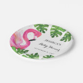 Flamingo Tropical Leaves Baby shower Party Papieren Bordje (Gekanteld)
