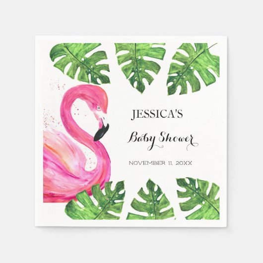 Flamingo Tropical Leaves Baby shower Party Servet (Voorkant)