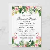 Flamingo Tropical Leaves Floral Rehearsal Dinner Kaart (Voorkant)