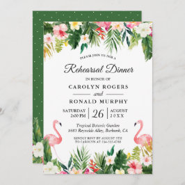 Flamingo Tropical Leaves Floral Rehearsal Dinner Kaart
