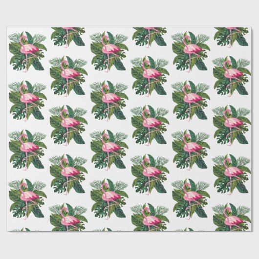 Flamingo Tropical Leaves Oerwoud Cadeaupapier (Vlak)