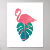 Flamingo Tropical Leaves Waterverf Art Poster (Voorkant)