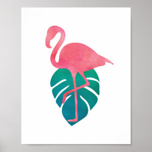 Flamingo Tropical Leaves Waterverf Art Poster