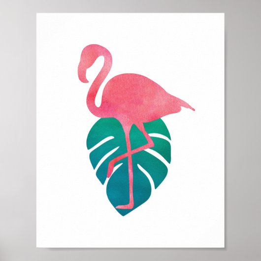 Flamingo Tropical Leaves Waterverf Art Poster (Voorkant)