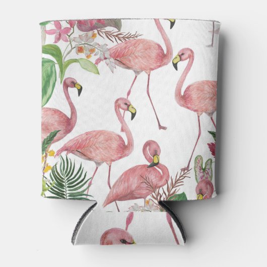 Flamingo Tropical Leaves Waterverf Blikjeskoeler (Voorkant)