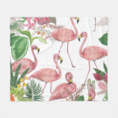 Flamingo Tropical Leaves Waterverf Fleece Deken (Voorkant (Horizontaal))