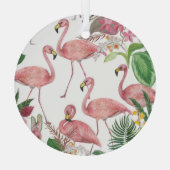 Flamingo Tropical Leaves Waterverf Glas Ornament (Achterkant)
