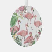 Flamingo Tropical Leaves Waterverf Glas Ornament (Voorkant Rechts)