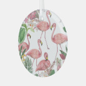 Flamingo Tropical Leaves Waterverf Glas Ornament (Voorkant links)