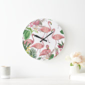 Flamingo Tropical Leaves Waterverf Grote Klok (Huis)