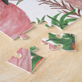 Flamingo Tropical Leaves Waterverf Legpuzzel (Zijkant)
