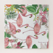 Flamingo Tropical Leaves Waterverf Legpuzzel (Horizontaal)