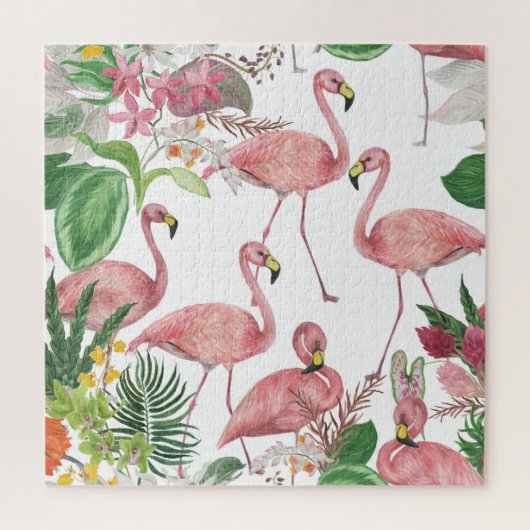 Flamingo Tropical Leaves Waterverf Legpuzzel (Verticaal)