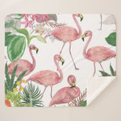 Flamingo Tropical Leaves Waterverf Sherpa Deken (Voorkant (horizontaal))